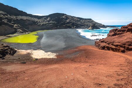 Green Lagoon at El Golfo, Lanzarote, Canary Islandsの写真素材