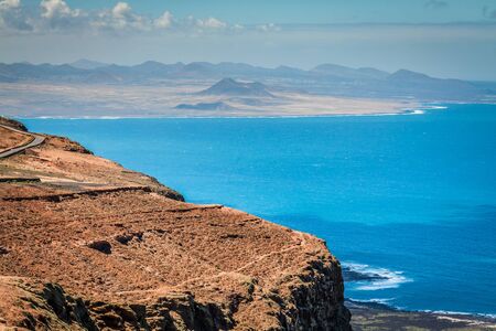 Panoramic road towards Timanfaya park, Lanzarote, Canary Islandsの写真素材