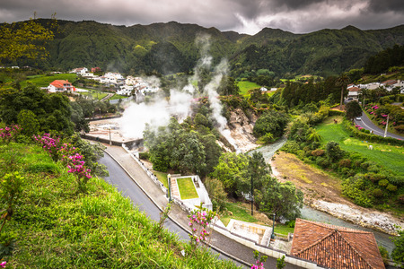 Hot spring waters in Furnas, Sao Miguel. Azores. Portugalの写真素材