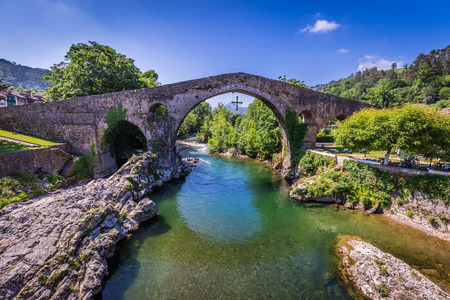 Old Roman stone bridge in Cangas de Onis (Asturias), Spainの写真素材