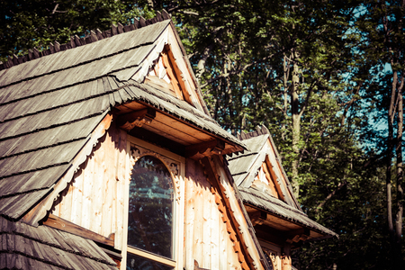 Traditional polish wooden hut from Zakopane, Poland.の写真素材