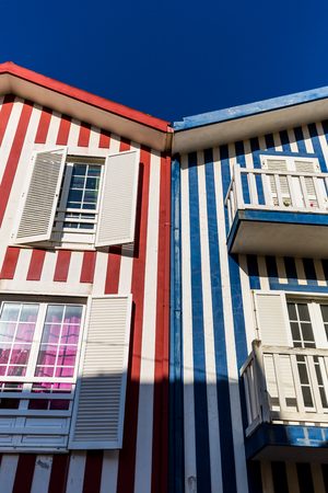 Colorful houses in Costa Nova, Aveiro, Portugalのeditorial素材