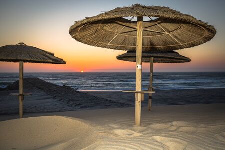 Costa Nova beach in Aveiro, Portugalの写真素材