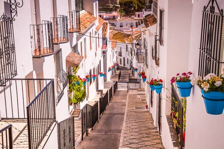 Street with flowers in the Mijas town, Spainの写真素材