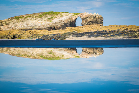 Famous Spanish destination, Cathedrals beach (playa de las catedrales) on Atlantic oceanの写真素材