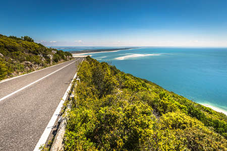 View of the beautiful coastal landscapes of the Arrabida region located on Setubal, Portugal.の写真素材