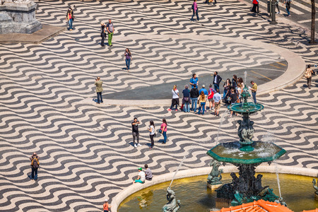 Lisbon, Portugal-April 12,2015: cityscape at Rossio Square.のeditorial素材