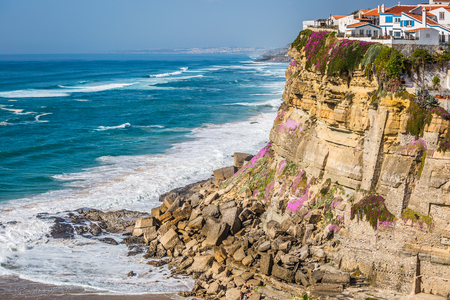 Azenhas do Mar white village landmark on the cliff and Atlantic ocean, Sintra, Lisbon, Portugal, Europe.のeditorial素材