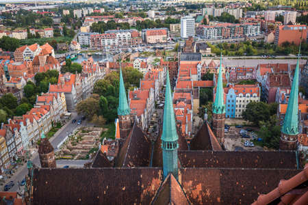 Old Town in Gdansk, aerial view from cathedral tower, Polandの写真素材