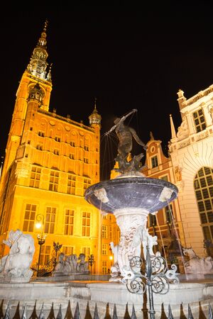 Fountain of the Neptune in old town of Gdansk, Poland