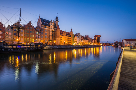 Gdansk,Poland-September 19,2015: old town and famous crane, Polish Zuraw. View from Motlawa riverのeditorial素材