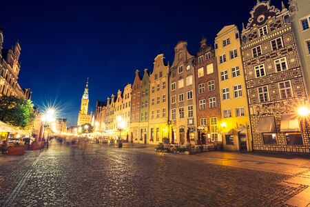 Gdansk,Poland-September 19,2015:The tower of Town Hall and main pedestrian street on the old city...