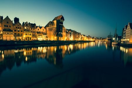 Gdansk,Poland-September 19,2015: old town and famous crane, Polish Zuraw. View from Motlawa river