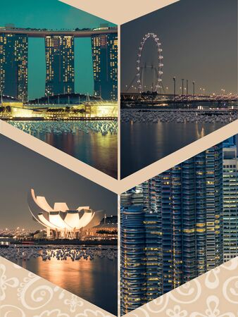 Collage of Singapore city at nightのeditorial素材