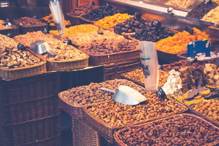 Barcelona, La Boqueria A covered market for fish, meat, vegetables, fruits and foods of all kindsの写真素材