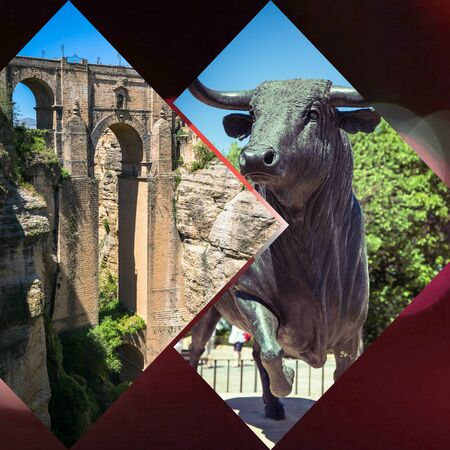 Collage of  Ronda, Spain at Puente Nuevo Bridge.の写真素材