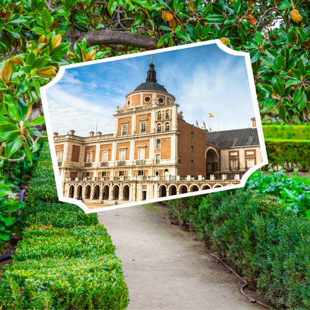 Collage of Royal Palace of Aranjuez, Madrid, Spainのeditorial素材