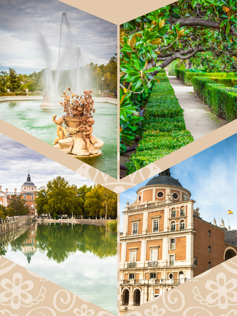 Collage of Royal Palace of Aranjuez, Madrid, Spainのeditorial素材