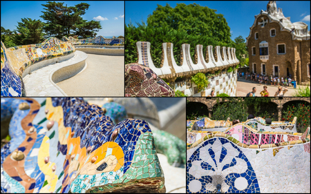 Collaga of Park Guell in Barcelona, Spain.のeditorial素材