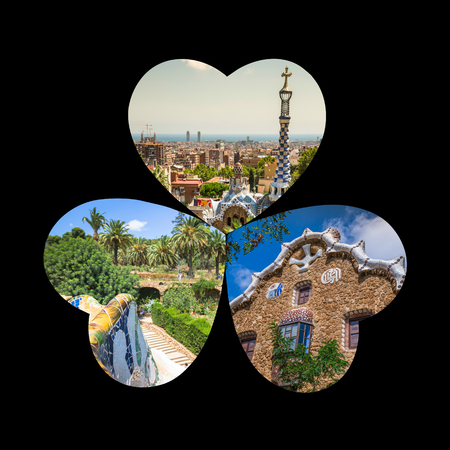 Collage of Park Guell in Barcelona, Spainのeditorial素材