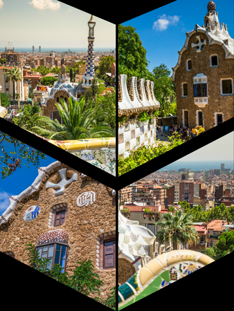 Collage of Park Guell in Barcelona, Spainのeditorial素材