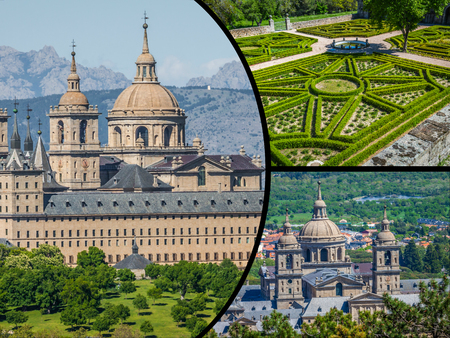 Collage of Park in Castle Escorial at San Lorenzo near Madrid Spainのeditorial素材