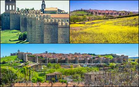 Collage of Medieval city walls of Avila, Spain