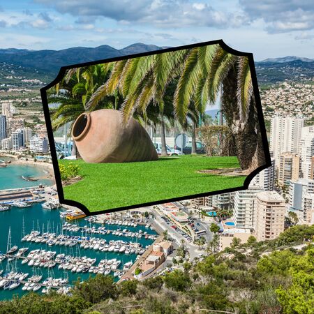 Collage of Calpe in Alicante Arenal Bol beach with Penon de Ifach mountain in Mediterranean Sea of ??Spain.の写真素材