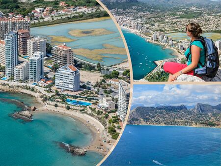 Collage of Calpe in Alicante Arenal Bol beach with Penon de Ifach mountain in Mediterranean Sea of ??Spain.の写真素材