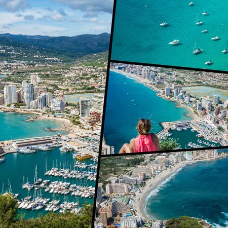 Collage of Calpe in Alicante Arenal Bol beach with Penon de Ifach mountain in Mediterranean Sea of ??Spain.の写真素材