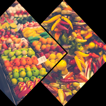 Collage of Indoor grocery market in Barcelona, ??Spain.の写真素材