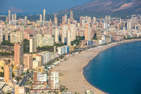 Benidorm levante beach aerial view in alicante Spainの写真素材