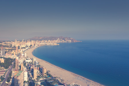 Benidorm levante beach aerial view in alicante Spainの写真素材