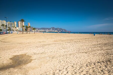 Benidorm Poniente beach in Alicante Mediterranean of Spainの写真素材