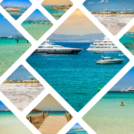 Collage of island of Formentera, Spain. Europe.の写真素材