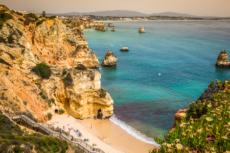 Natural rocks and beaches at Lagos Portugalの写真素材