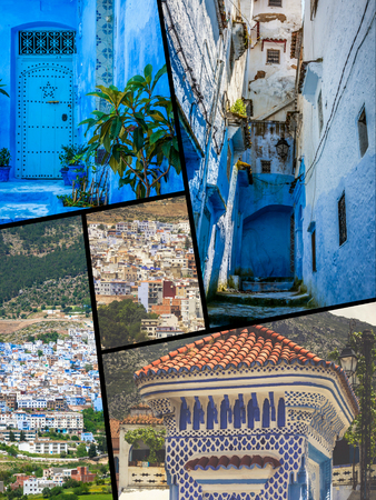 Collage of the streets in Chefchaouen in Morocco.の写真素材