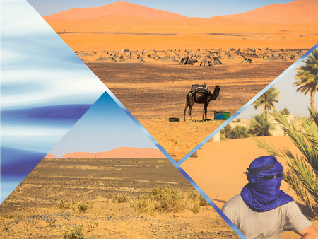 Collage of sand dunes in Merzouga, Morocco Africa.の写真素材
