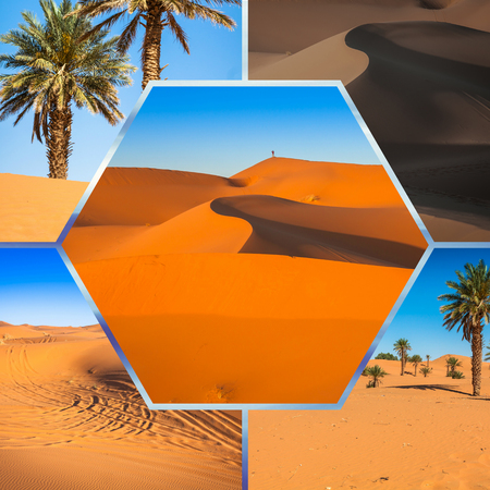 Collage of sand dunes in Merzouga, Morocco Africa.の写真素材