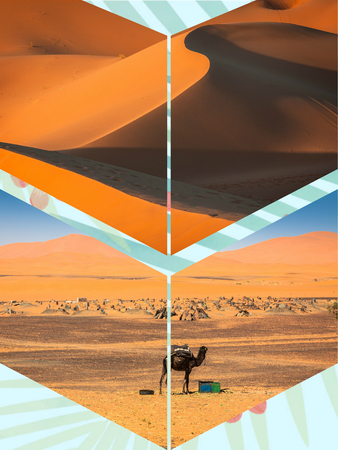 Collage of sand dunes in Merzouga, Morocco Africa.の写真素材