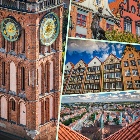 Collage of Gdansk architecture of historical city Polandの写真素材