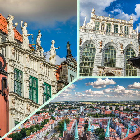 Collage of Gdansk architecture of historical city Polandの写真素材