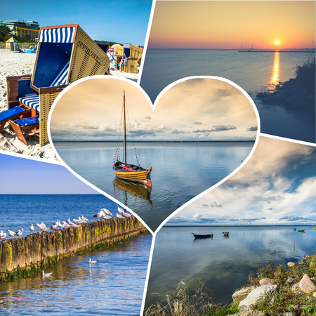 Collage of beautiful sandy beach Leba, Baltic Sea, Polandの写真素材