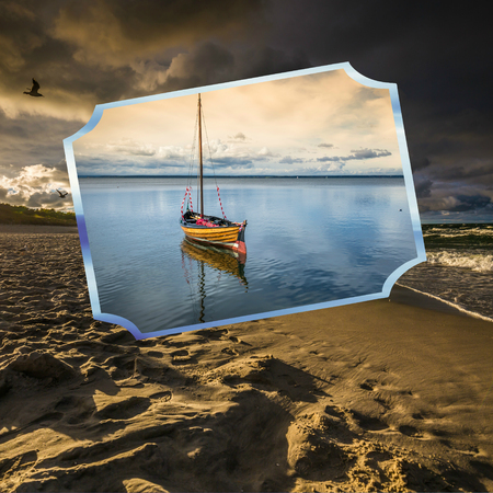 Collage of beautiful sandy beach Leba, Baltic Sea, Poland