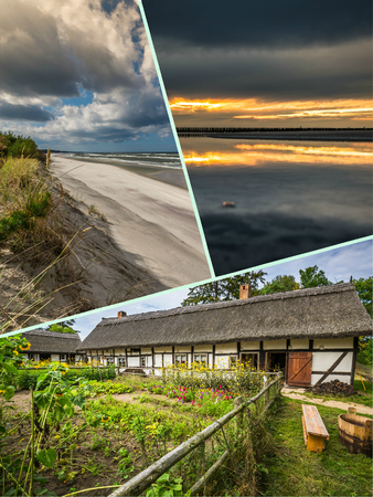Collage of beautiful sandy beach Leba, Baltic Sea, Polandの写真素材