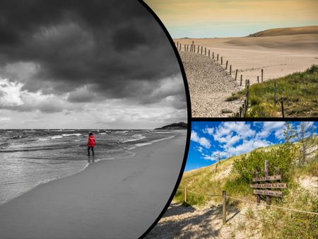 Collage of beautiful sandy beach Leba, Baltic Sea, Poland
