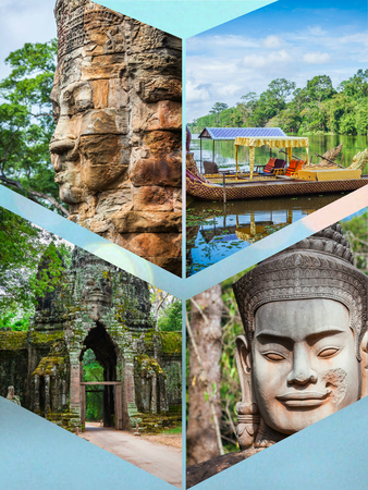 Collage of Cambodia and the stone faces.の写真素材