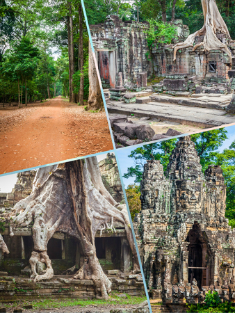 Collage of Cambodia and the stone faces.の写真素材
