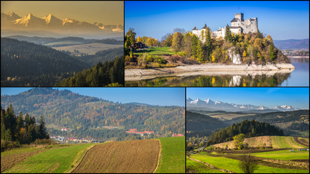 Collage of Pieniny beautiful views of the Mountains Poland.の写真素材