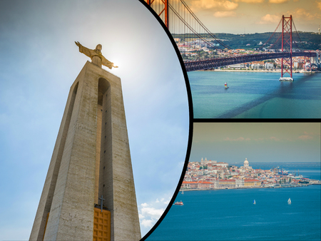 Collage of tourist photos of the Lisbon Portugal.の写真素材